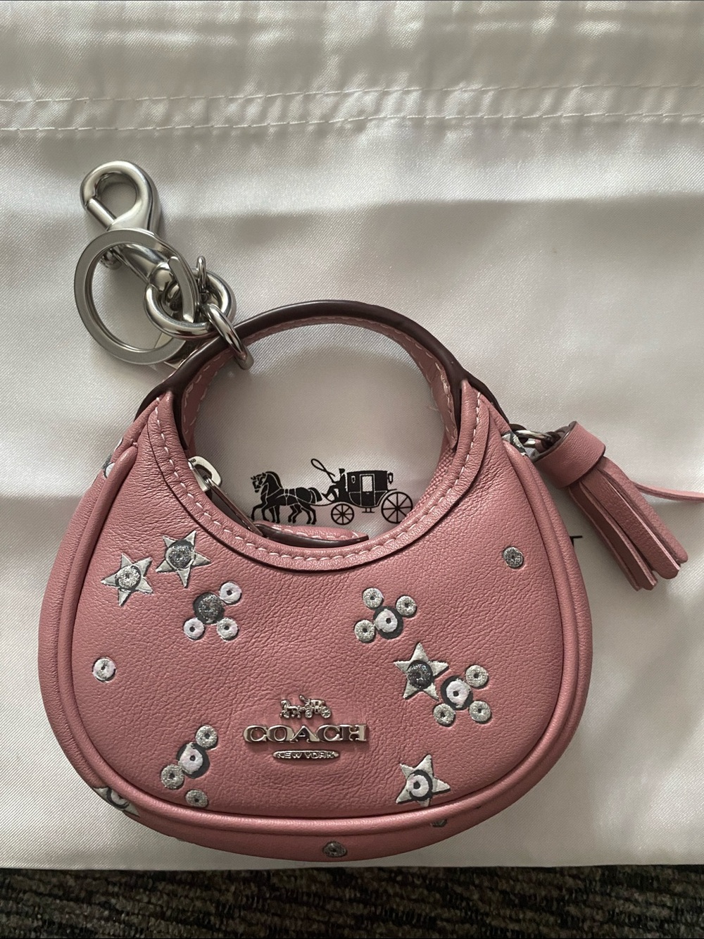 Coach Pink Leather Star & Stud Mini Bag Charm Keyring